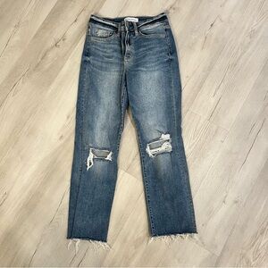 Flying Monkey Cropped Distressed Dark Wash Jeans